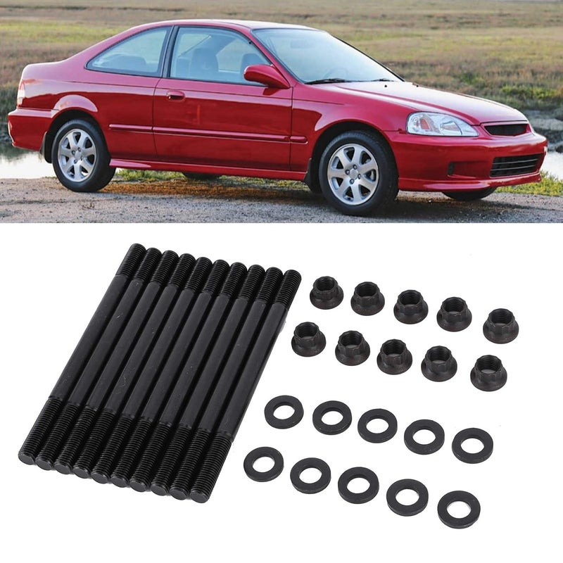 Aramox Cylinder Head Stud, 208-4305 Cylinder Head Stud Kit Bolts Nuts Black for 1996-2000 D16Y7 D16Y8 - Image 2